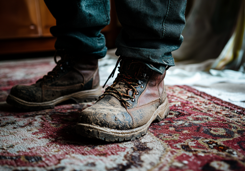 muddy boots stains on a carpet